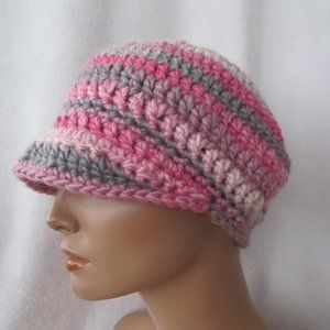 New Handmade Chunky Pink/Gray Newsboy Cap